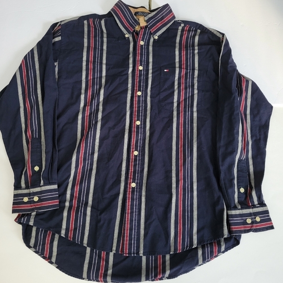 Tommy Hilfiger Retro Striped Long Sleeve Collared Casual Button Down - Picture 1 of 8